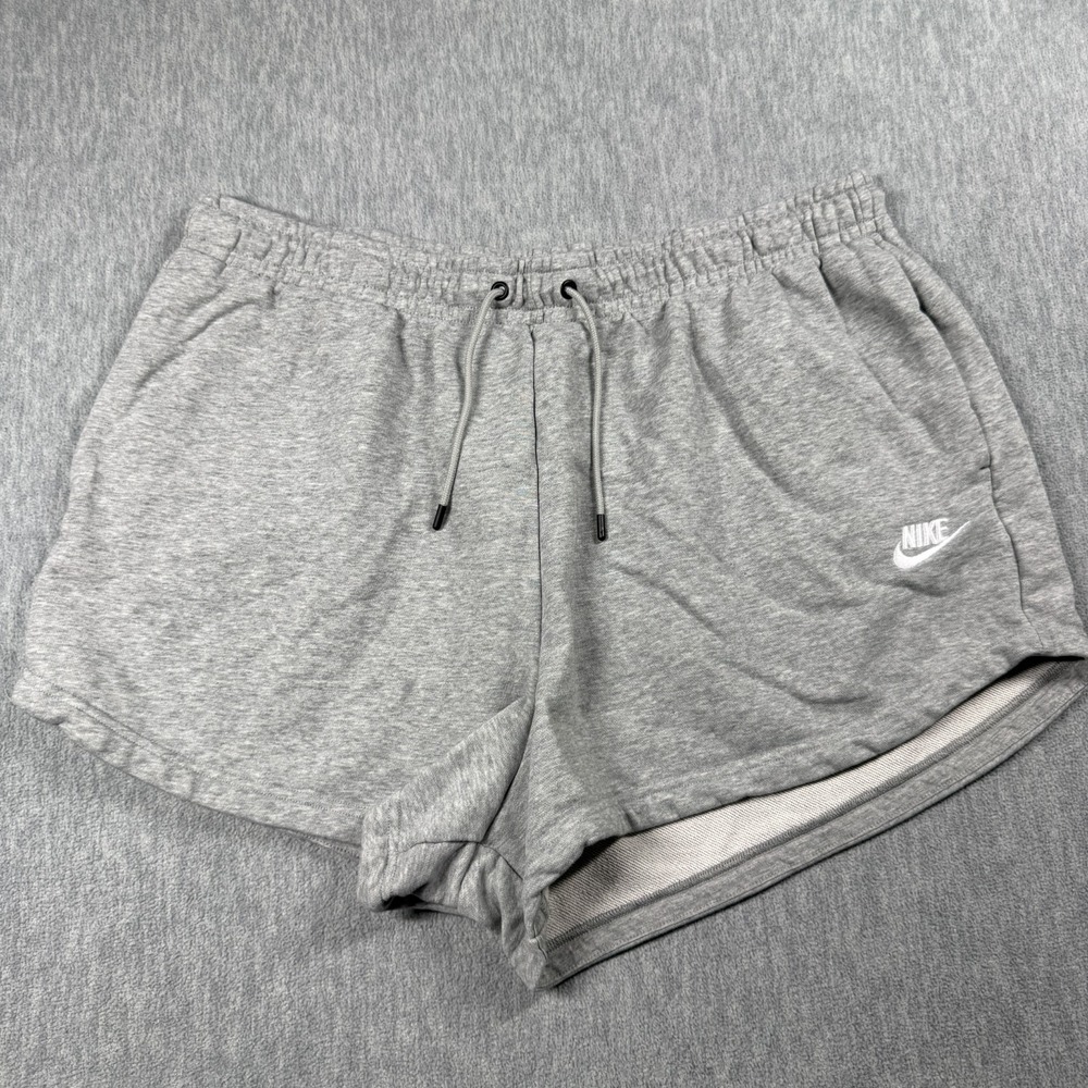 Nike Sweat Shorts Womens 1X Heather Gray French Terry Fleece Embroidered